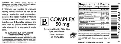 Photo of the VitaCeutical Labs B Complex 50 mg label