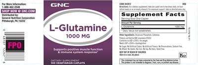 Photo of the GNC L-Glutamine 1000 mg label