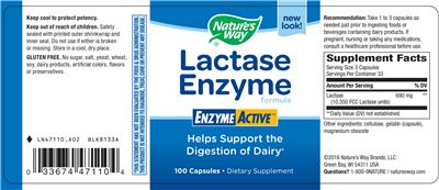 Photo of the Nature's Way Lactase Enzyme Formula label