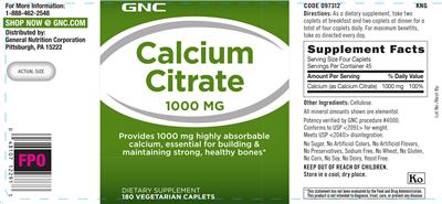 Photo of the GNC Calcium Citrate 1000 mg label