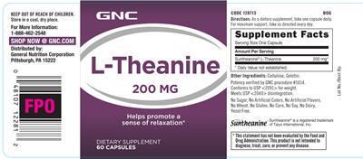 Photo of the GNC L-Theanine 200 mg label