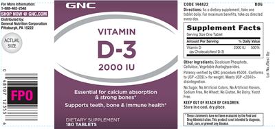 Photo of the GNC Vitamin D-3 2000 IU label