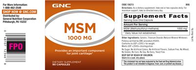 Photo of the GNC MSM 1000 mg label