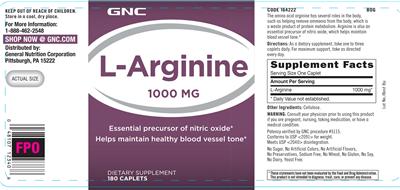 Photo of the GNC L-Arginine 1000 mg label