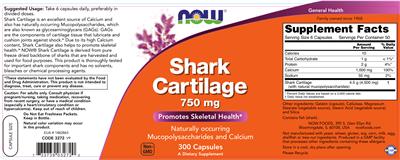 Photo of the NOW Shark Cartilage 750 mg label