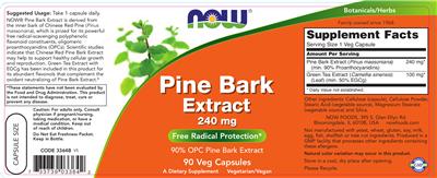Photo of the NOW Pine Bark Extract 240 mg label