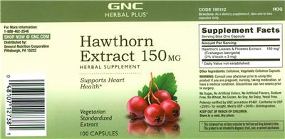 Photo of the GNC Herbal Plus Hawthorn Extract 150 mg label
