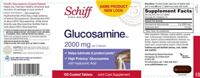 Photo of the Schiff Glucosamine HCl 2000 mg label