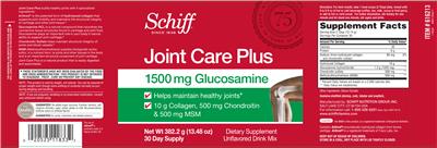 Photo of the Schiff Joint Care Plus Unflavored Drink Mix label