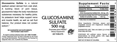 Product label for Glucosamine Sulfate 500 mg