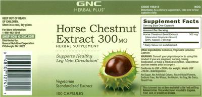 Photo of the GNC Herbal Plus Horse Chestnut Extract 300 mg label