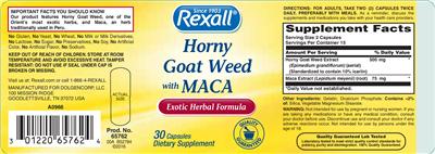 Photo of the Rexall Horny Goat Weed With Maca label