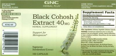 Photo of the GNC Herbal Plus Black Cohosh Extract 40 mg label