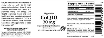 Photo of the VitaCeutical Labs CoQ10 30 mg label