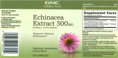 Photo of the GNC Herbal Plus Echinacea Extract 500 mg label