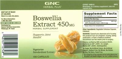 Photo of the GNC Herbal Plus Boswellia Extract 450 mg label