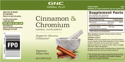 Photo of the GNC Herbal Plus Cinnamon & Chromium label