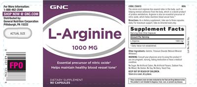 Photo of the GNC L-Arginine 1000 mg label
