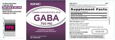 Photo of the GNC GABA 750 mg label