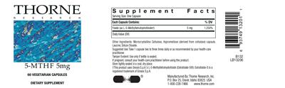 Photo of the Thorne Research 5-MTHF 5 mg label