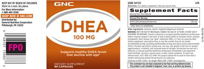 Photo of the GNC DHEA 100 mg label