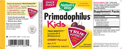 Photo of the Nature's Way Primadophilus Kids Cherry Flavored label