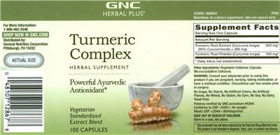 Photo of the GNC Herbal Plus Turmeric Complex label