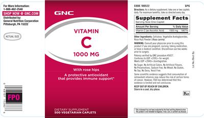 Photo of the GNC Vitamin C 1000 mg With Rose Hips label