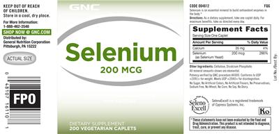 Photo of the GNC Selenium 200 mcg label
