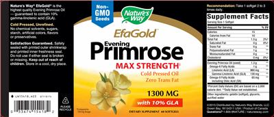 Photo of the Nature's Way EfaGold Evening Primrose 1300 mg label