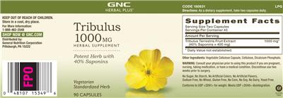 Photo of the GNC Herbal Plus Tribulus 1000 mg label