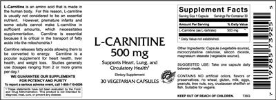 Photo of the VitaCeutical Labs L-Carnitine 500 mg label