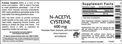 Photo of the VitaCeutical Labs N-Acetyl Cysteine 600 mg label