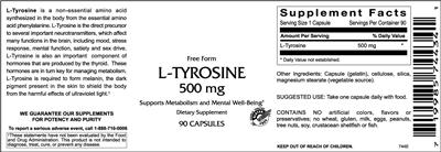 Photo of the VitaCeutical Labs L-Tyrosine 500 mg label