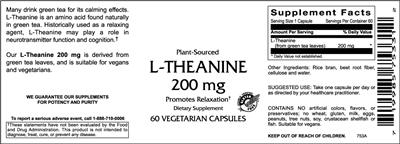 Photo of the VitaCeutical Labs L-Theanine 200 mg label