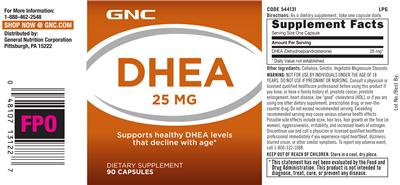 Photo of the GNC DHEA 25 mg label
