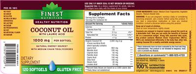 Photo of the Finest Nutrition Coconut Oil With Lauric Acid 1000 mg label