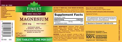Photo of the Finest Nutrition Magnesium 250 mg label