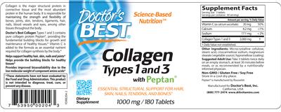 Photo of the Doctor's Best Collagen Types 1 & 3 1000 mg label