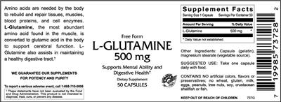 Photo of the VitaCeutical Labs L-Glutamine 500 mg label