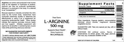Photo of the VitaCeutical Labs L-Arginine 500 mg label