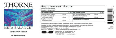 Photo of the Thorne Research Meta-Balance label
