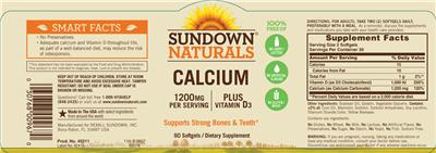 Photo of the Sundown Naturals Calcium 1200 mg Plus Vitamin D3 label