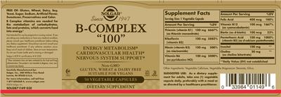 Photo of the Solgar B-Complex "100" label