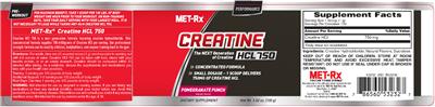 Photo of the MET-Rx Creatine HCL 750 Pomegranate Punch label