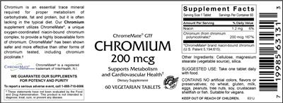 Photo of the VitaCeutical Labs Chromium 200 mcg label