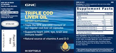 Photo of the GNC Triple Cod Liver Oil label