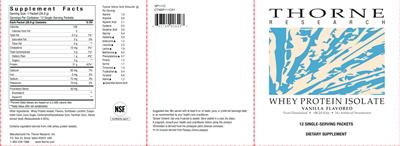 Photo of the Thorne Research Whey Protein Isolate Vanilla Flavored label