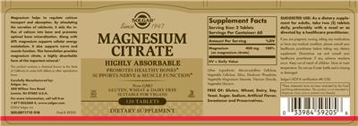 Photo of the Solgar Magnesium Citrate label