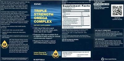 Photo of the GNC Triple Strength Omega Complex Lemon Flavored label